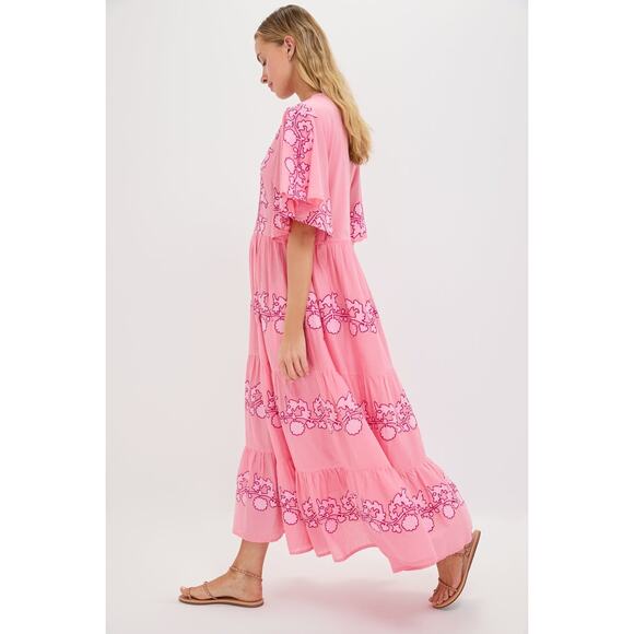 OLIPHANT Tangier Pink Flirty V Neck Maxi Dress Size S NWT Retail $398 - Picture 4 of 7